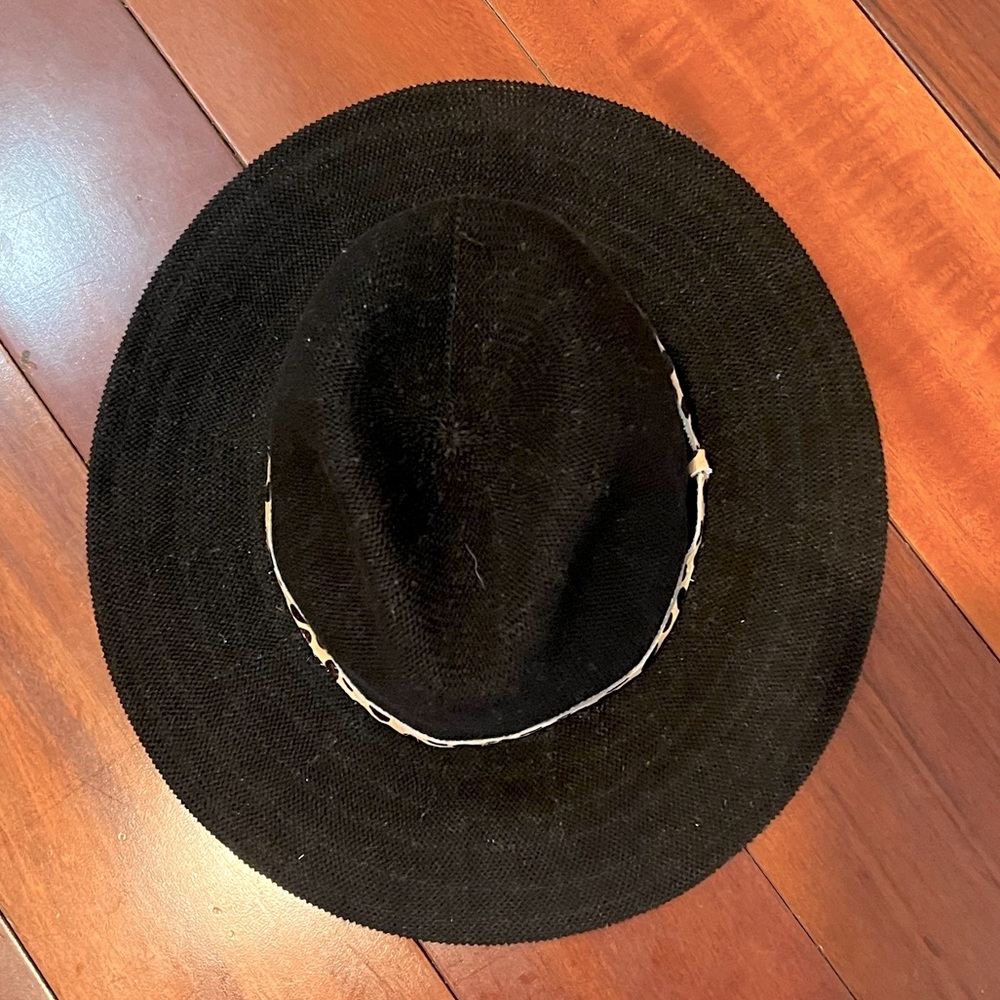 Free People Black Wyeth hat with animal print ribbon detail